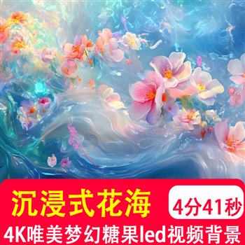 4K沉浸花海唯美治愈系梦幻糖果鲜花绽放水珠世界 led背景视频制作