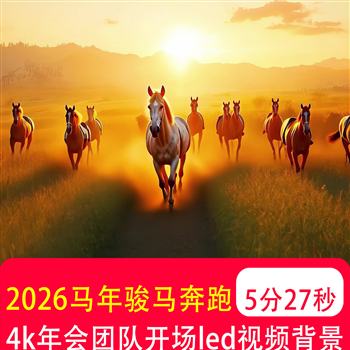 2026马年4k骏马奔跑汗血宝马马蹄疾开场片头led大屏背景视频制作